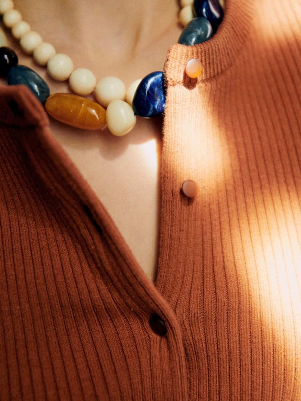Sezane Ribbed Cropped Cardigan in Rust - Picture 2 of 12